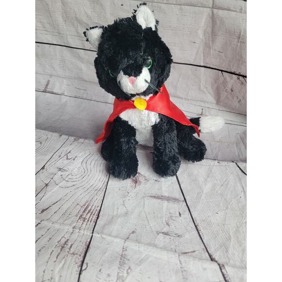 Unipak stuffed tuxedo black & white super hero cat kitty with red cape 10 inch - Picture 1 of 9